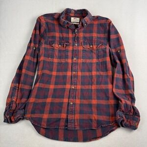 Fjallraven Mens Slim Fit Flannel Shirt Red Navy Plaid Button Down Medium